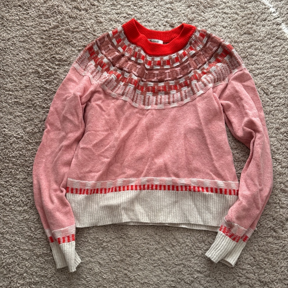 Madewell Pink and Red Crew Neck Sweater